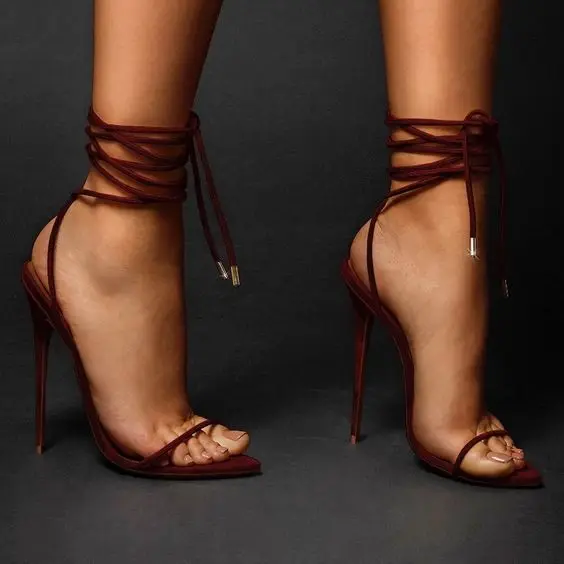 

Sexy Pointed Toe Slingback Ankle Strappy Sandals Women Stiletto High Heel Suede Sandals Lady Dress Party Shoes 2024 Summer