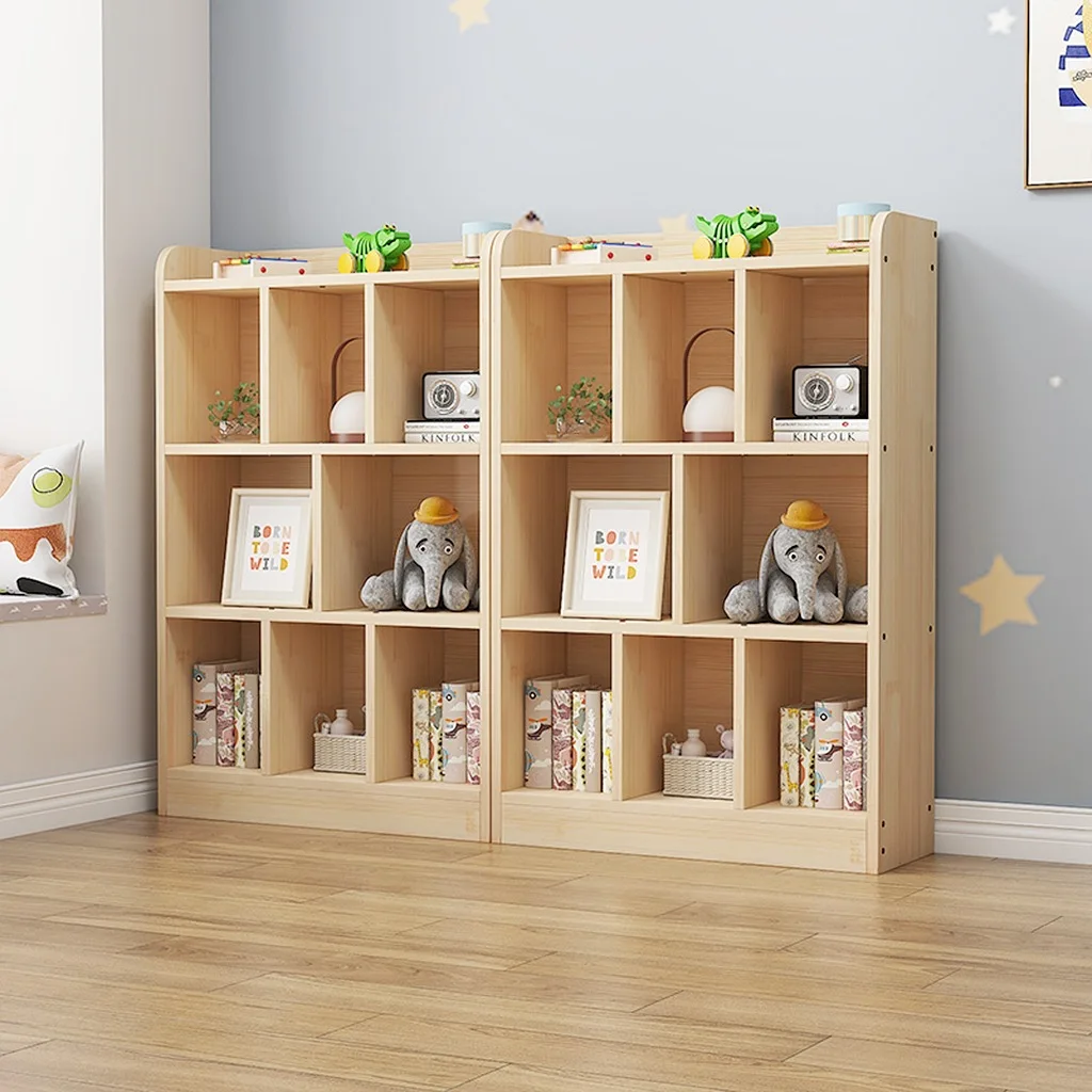 

Solid wood bookshelf simple living room shelf floor children's bookcase free combination lattice cabinet household simple low