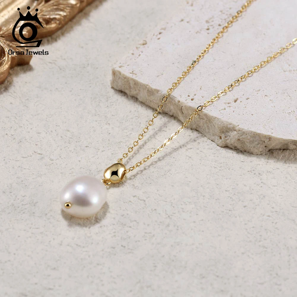 

ORSA JEWELS Handpicked 925 Sterling Silver Baroque Pearl Necklace for Women Fashion Pearl Pendant Necklace Party Jewelry GPN48