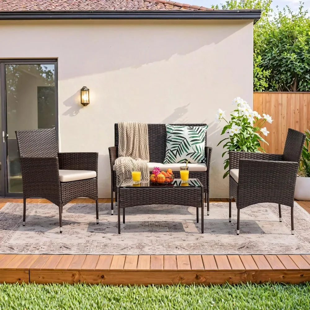 Outdoor Indoor Use Backyard Porch Garden Poolside Balcony Sets Clearance Brown and Beige 4 Pieces Furniture Outdoor Table Set
Outdoor Indoor Use Backyard Porch Garden Poolside Balcony Sets Clearance Brown and Beige 4 Pieces Furniture Outdoor Table Set