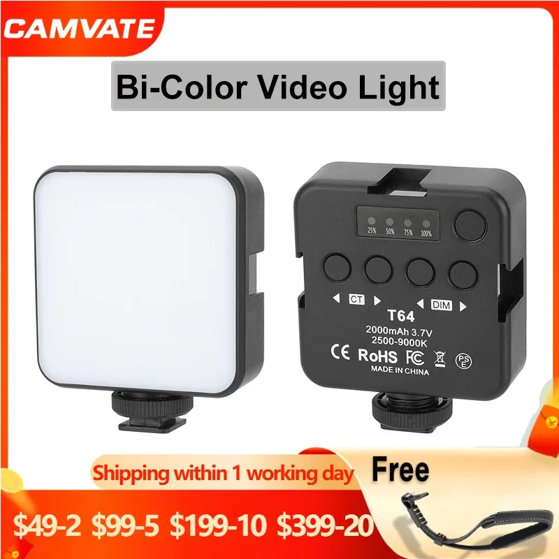 

CAMVATE On-Camera Bi-Color LED Video Fill Light 2500 to 9000K 2000mAh with Shoe Mount for Camera Photography Vlogging Photo Live