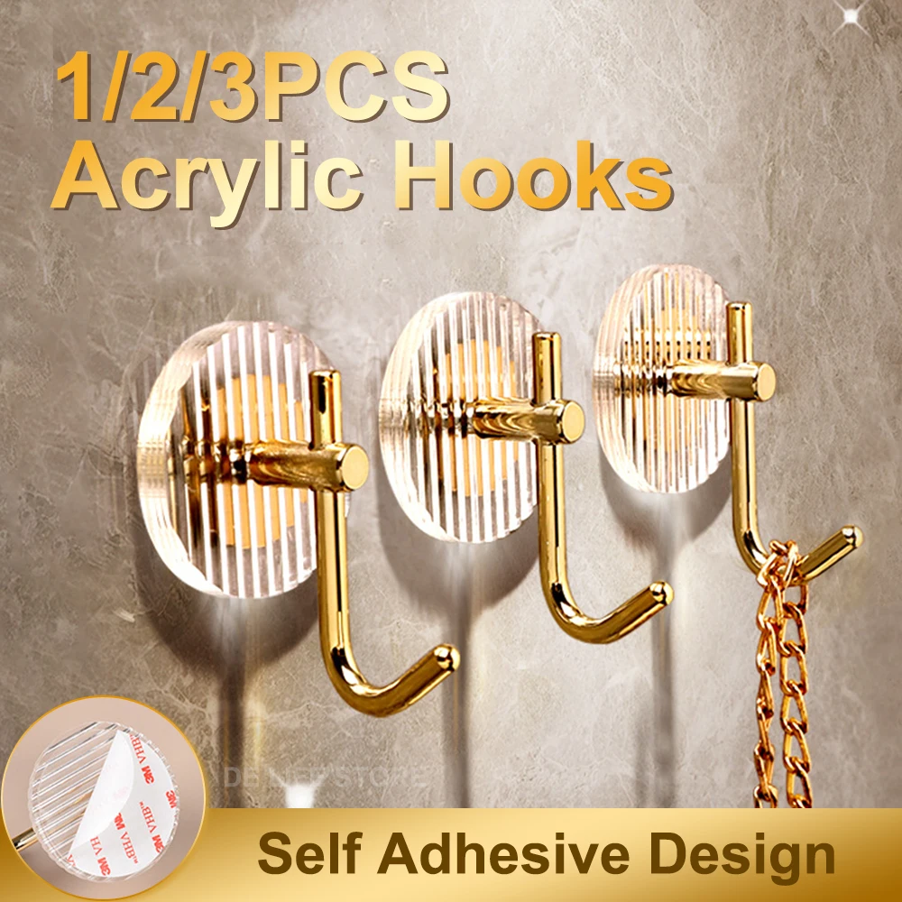 1-3PCS Adhesive Wall Hooks Acrylic Shower Hooks for Hanging Gold Self-adhesive Hooks Towel Holder Bathroom Accessories
1-3PCS Adhesive Wall Hooks Acrylic Shower Hooks for Hanging Gold Self-adhesive Hooks Towel Holder Bathroom Accessories