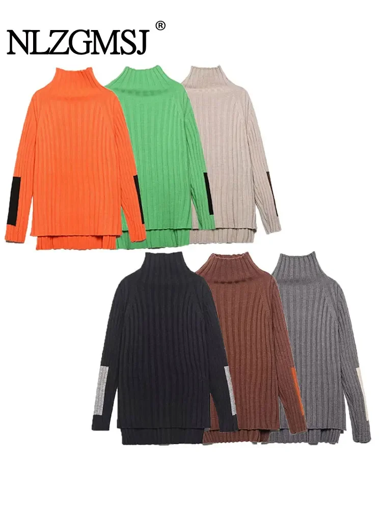 

Nlzgmsj TRAF Knitted Sweaters for Women 2024 Autumn Pullover Turtleneck Sweater Woman Knitwear Women Jerseys Jumpers Top