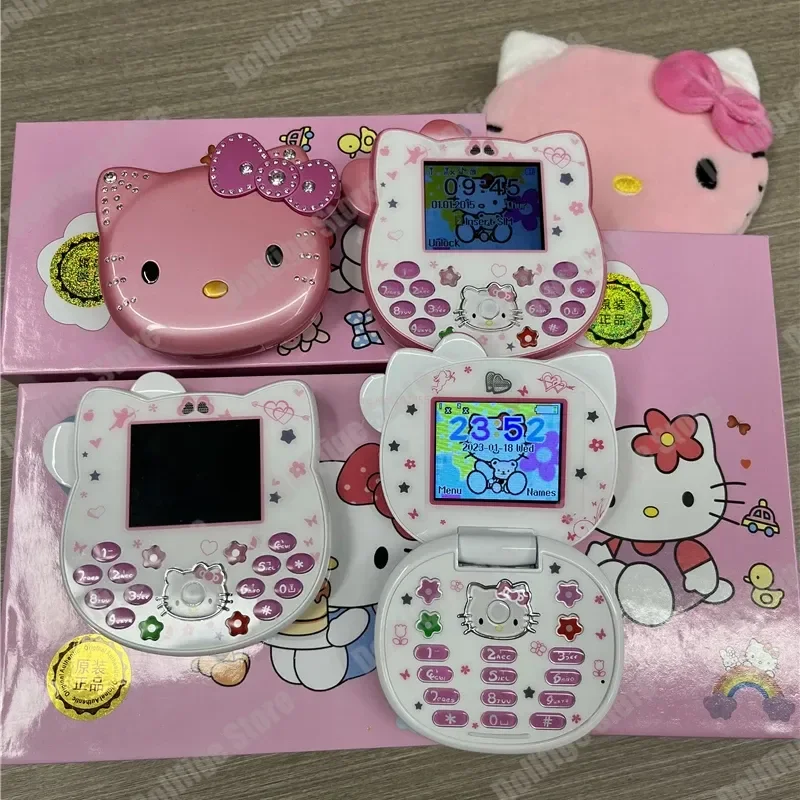 

2024 Sanrio Hello Kitty Cute Mini Phone Cartoon Kids Taiml Kawaii Phone Birthday Festival Fashion For Children Girls Gifts Toys