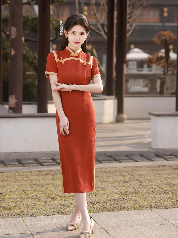 

Summer New Qipao Elegant Flower Print Cheongsams Girl Chinese Dresses Vintage Mandarin Collar Vestidos Long Sexy Dress