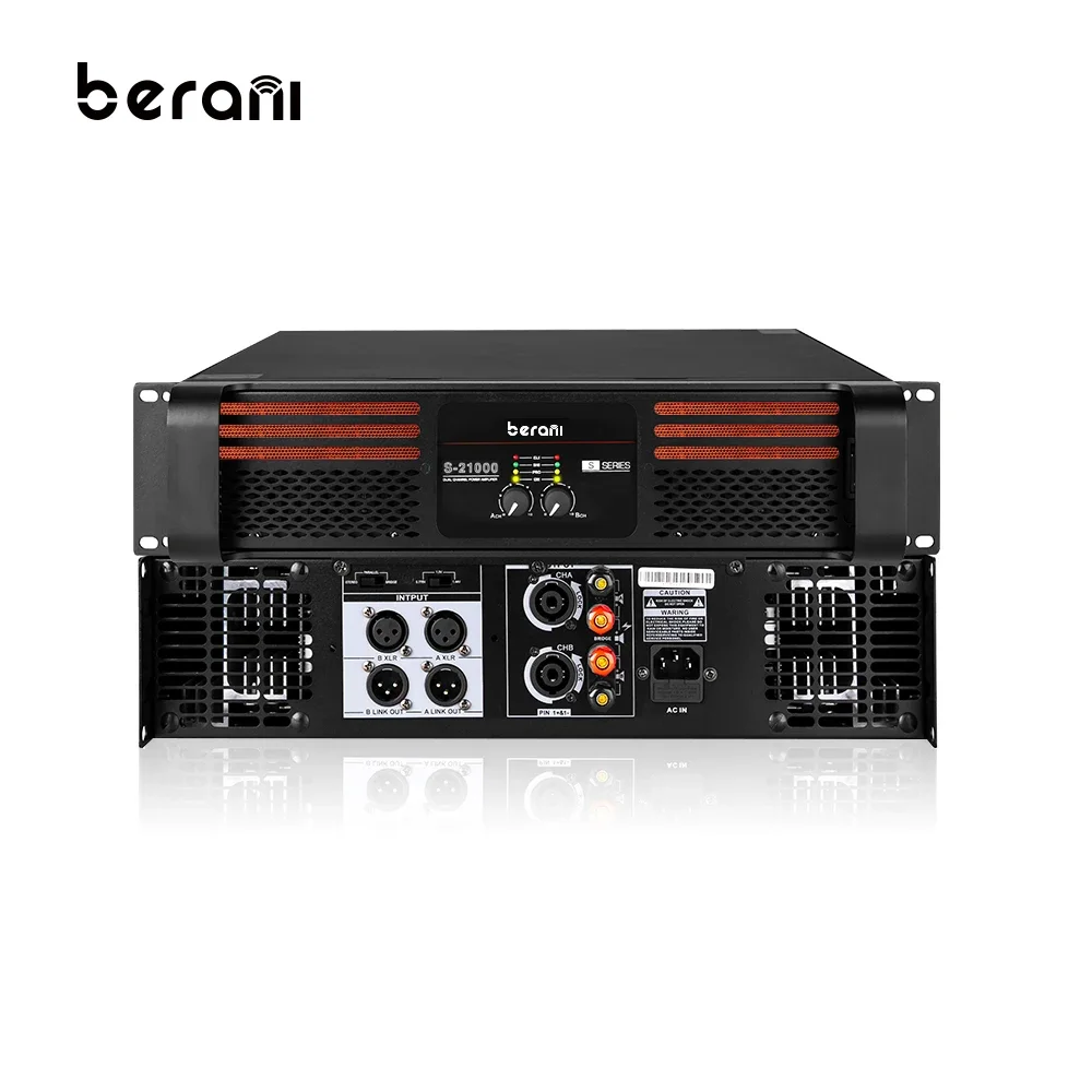 Berani S-21000 Good Quality 2 Channel 2Fans Class H 3U 3200W Subwoofer Guitar Karaoke Professional Audio Amplifier
Berani S-21000 Good Quality 2 Channel 2Fans Class H 3U 3200W Subwoofer Guitar Karaoke Professional Audio Amplifier