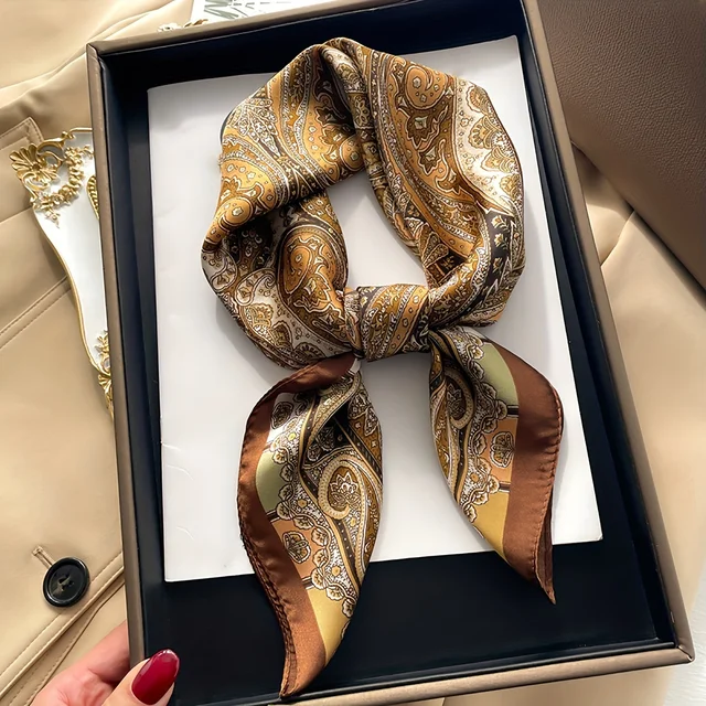 Petit foulard carré imprimé cachemire pour femme, écharpe inj fine simulée, écharpe de cou MMobStyle, écharpe de sauna de protection solaire, 27.56 po 1