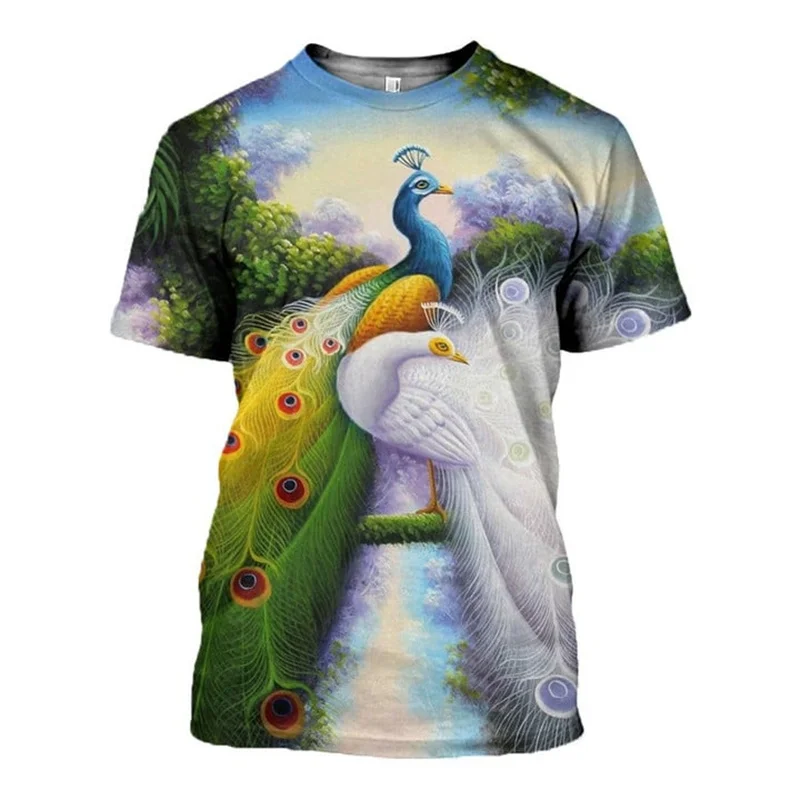 

Новинка 2023, футболка с 3D принтом peacocks, модная Милая индивидуальная футболка с животными для мужчин и женщин, Повседневная футболка в стиле Харадзюку с коротким рукавом, 2XS-6XL