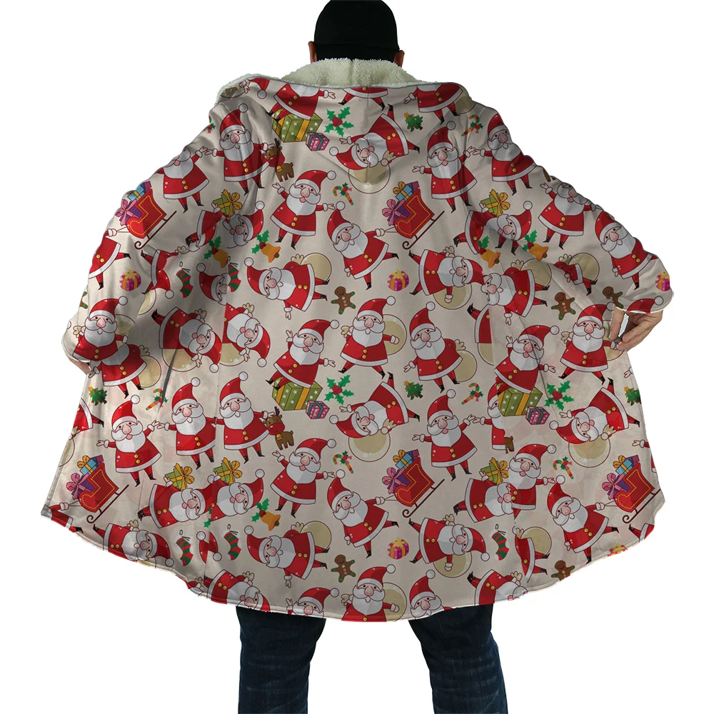 

CLOOCL Winter Men Hooded Cape Coat Christmas Graphics 3D Printed Fleece Hood Jackets Santa Claus Gift Thick Warm Coats