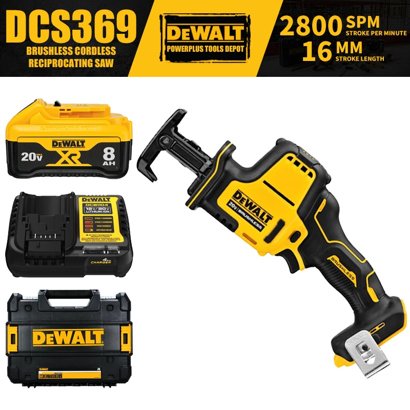 

Набор бесщеточной сабельной пилы DEWALT DCS369 для одной руки, 20 в, компактные электроинструменты 2800SPM с зарядным устройством для аккумулятора