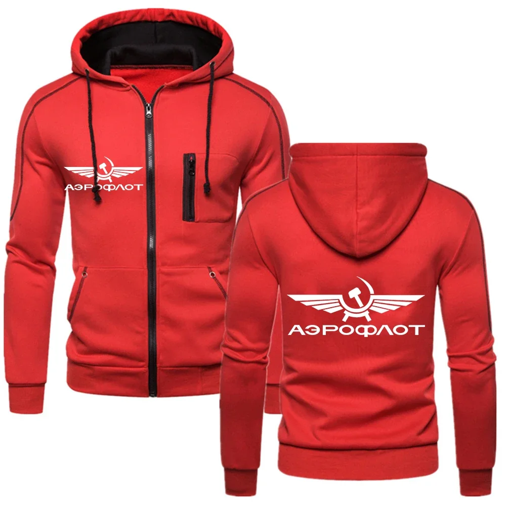 

2024 Aeroflot Aviation Russe Pilote Aerospace Print Spring Autumn CCCP Cotton Hooded Zip Fashion Streetwear Casual Hoodies Tops