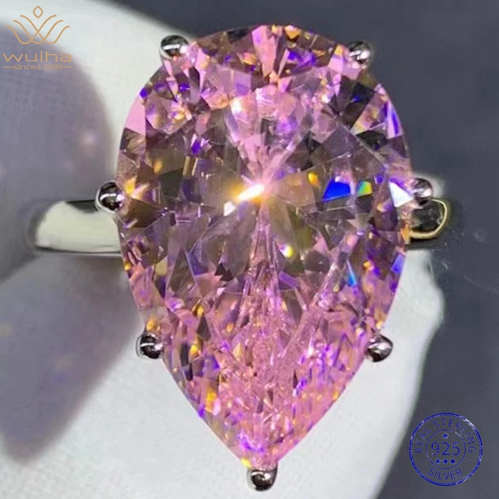 

WUIHA Luxury 925 Sterling Silver 3EX Pear Cut 6CT/8CT VVS D Created Moissanite Pink Sapphire Yellow Diamond Ring for Women Gifts