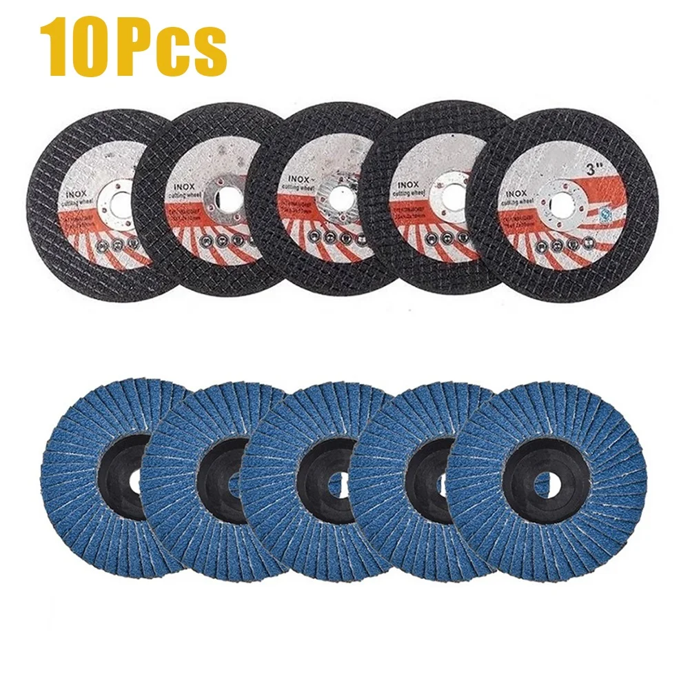 

5pcs Cutting Discs +5pcs Flat Flap Discs Grinding Wheel For Angle Grinder For Polishing Ceramic Tile Wood Stone Steel 75mm/3inc