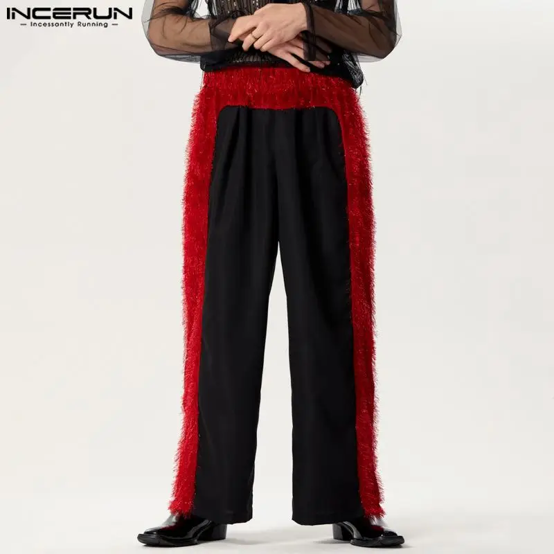 

INCERUN 2024 American Style Men's Trousers Tassels Splicing Design Long Pants Casual Streetwear Male Solid Color Pantalons S-5XL