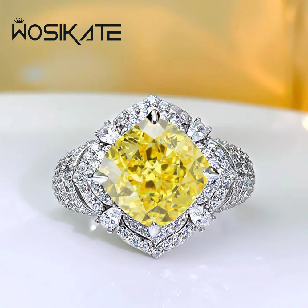 

WOSIKATE Luxury Sparkling Iced Cut Square High Carbon Diamond Ring For Women Fashion Jewelry Cocktail Party Ring Adjustable