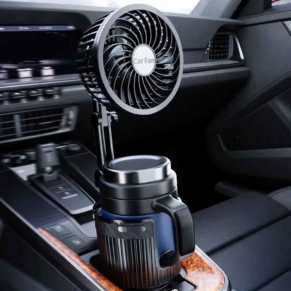 

USB 5V Car Fan with Cup Holder Extender 360° Rotation 6 inch Car Cooling Fan Cup Holder 2 Speed 2in1 Auto Drink Holder Extender