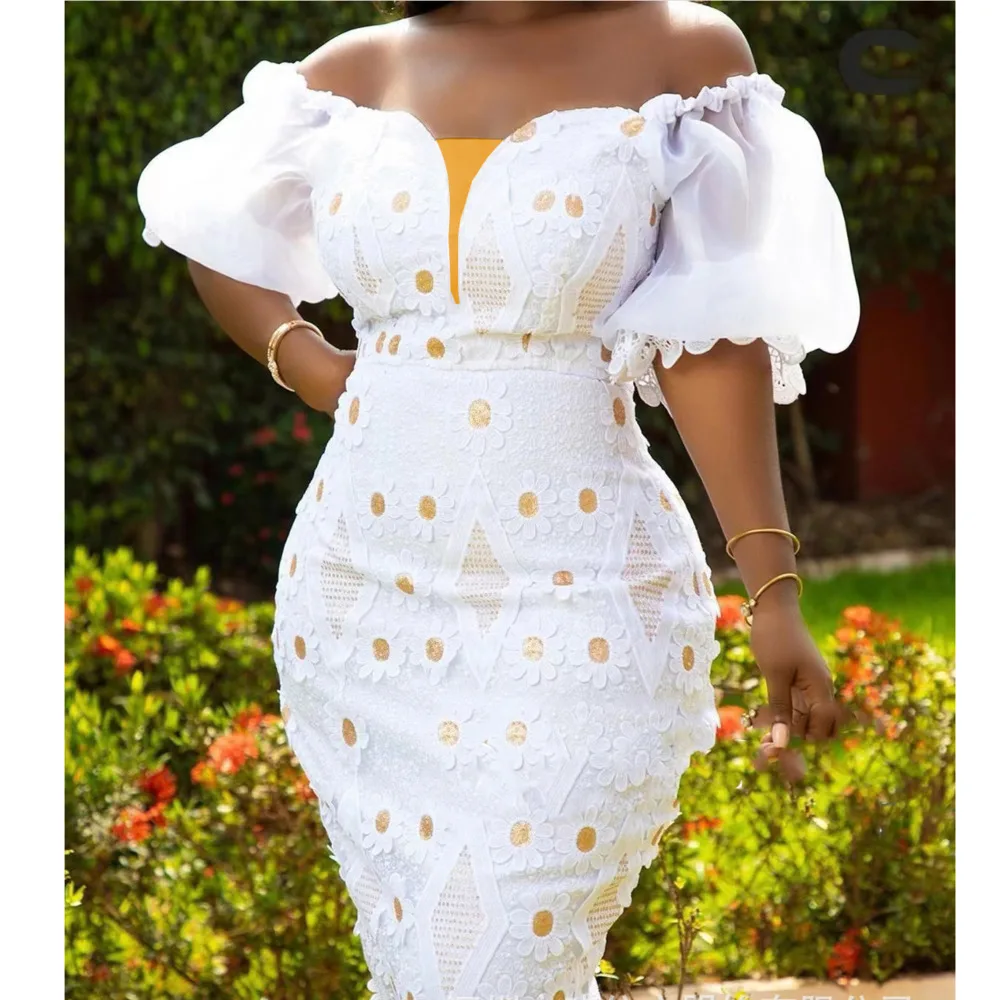 

White Dress One Should Embroiled Place Wait Cinching Sexy Wrap Against Fitting Slit Women's Modern African Dresses 2024 New