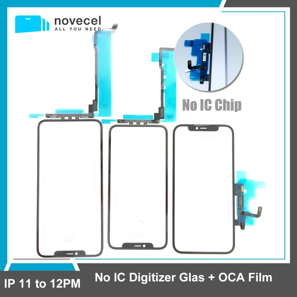 

NOVECEL 10pc NO TOUCH IC TP Digitizer Screen Glass With OCA Glue For iPhone 12 11 Pro Max Need Re-Install Original Touch IC Chip