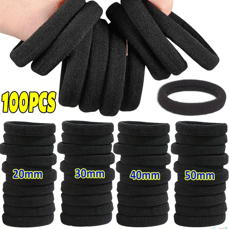 

50-100pcs Black Hair Bands Women Girls High Elastic Simple Solid Rubber Headband Hair Ropes Ties Ponytail Holder Accessories