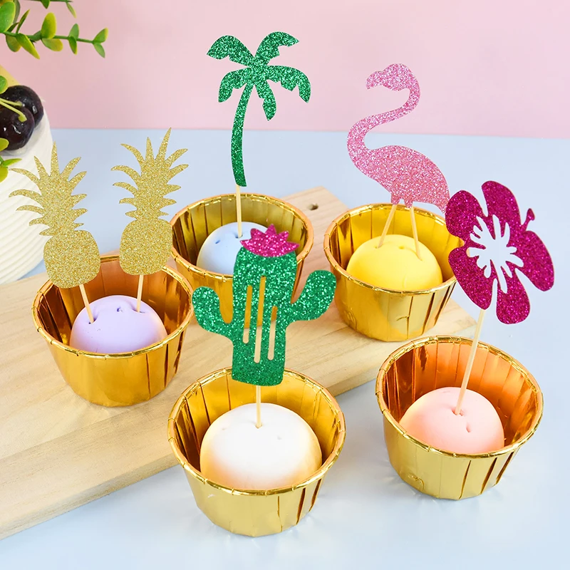 

10pcs Flamingo Pineapple Cake Topper Tropical Palm Leaves Cupcake Topper for Hawaiian Luau Summer Party Kids Birthday Cake Decor