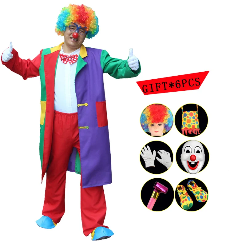 Carnival Adult Circus Clown Costume with Mask Shoes Wig Blowing Dragon Clown Funny Costume for Men
Carnival Adult Circus Clown Costume with Mask Shoes Wig Blowing Dragon Clown Funny Costume for Men