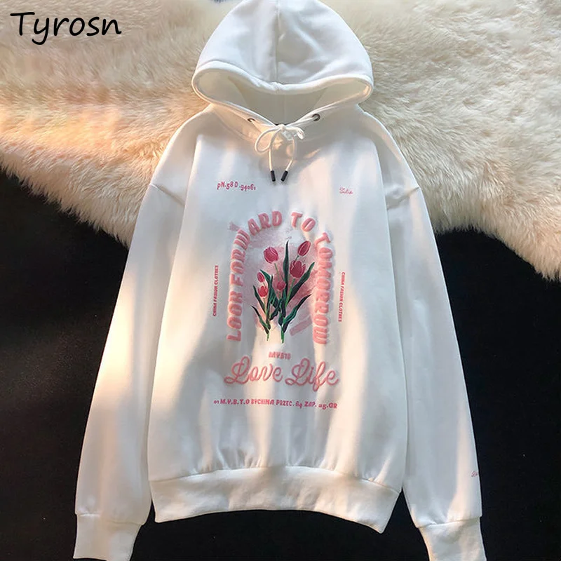 

Women Hoodies Stylish All-match Harajuku Spring Sweet New Letter Printed S-4XL Chic Hooded Females Loose Streetwear Bf Clothing