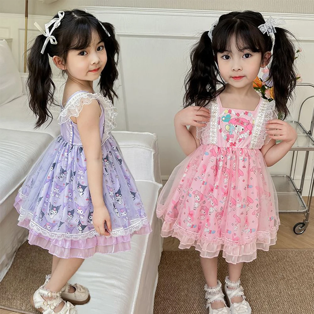 

Kawaii Kuromi Melody Anime Kid Girls Lolita Summer Dress Sanrios Cute Princess Dresses Fashion Tutu Vestidos Dress Birthday Gift