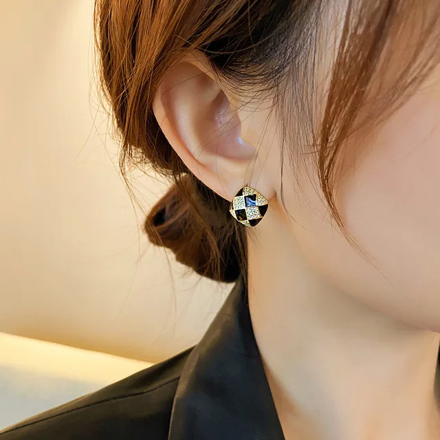 Chimcrystal-Boucles d'Oreilles Carrées Noires et Blanches pour Femme, Nouveau Design Coréen, Bon Marché, Bijoux à la Mode, Vente en Gros, 2023 2