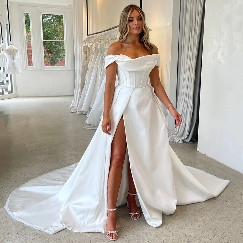 Eightree 2024 White A-Line Wedding Dresses Women Off The Shoulder Side Slit Bridal Dress Boho Beach Wedding Prom Gowns Plus Size
Eightree 2024 White A-Line Wedding Dresses Women Off The Shoulder Side Slit Bridal Dress Boho Beach Wedding Prom Gowns Plus Size