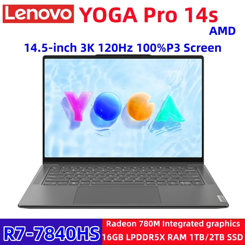 

Lenovo YOGA Pro 14s 2023 Slim Laptop AMD R7 7840HS Radeon 780M 16GB LPDDR5X RAM 1TB/2TB SSD 3K 120Hz Screen 14.5inches Notebook