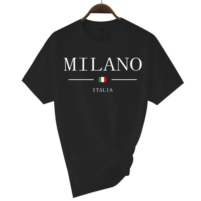 

Summer Milano Letters Print Y2k T-shirt For Man Short Sleeved Luxury Tees Men's Clothing Loose Pure Cotton Soft Tops