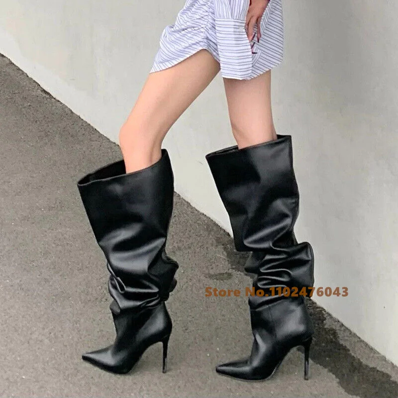 Women's Summer Boots High Heeled Black Pointy Toe Knee High Women Pleated Long Boots Thin Heel Party Shoes Denim Blue Black
Women's Summer Boots High Heeled Black Pointy Toe Knee High Women Pleated Long Boots Thin Heel Party Shoes Denim Blue Black