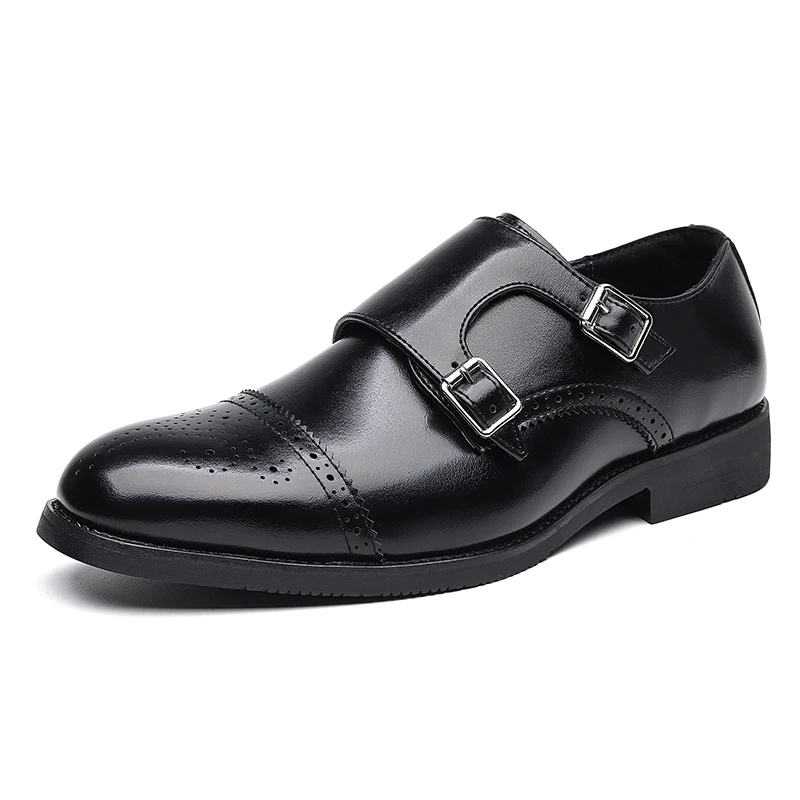 

Мужские деловые классические туфли в британском стиле, Кожаные Деловые туфли-броги, мужские мокасины, оксфорды с двойной пряжкой, черные, коричневые свадебные туфли