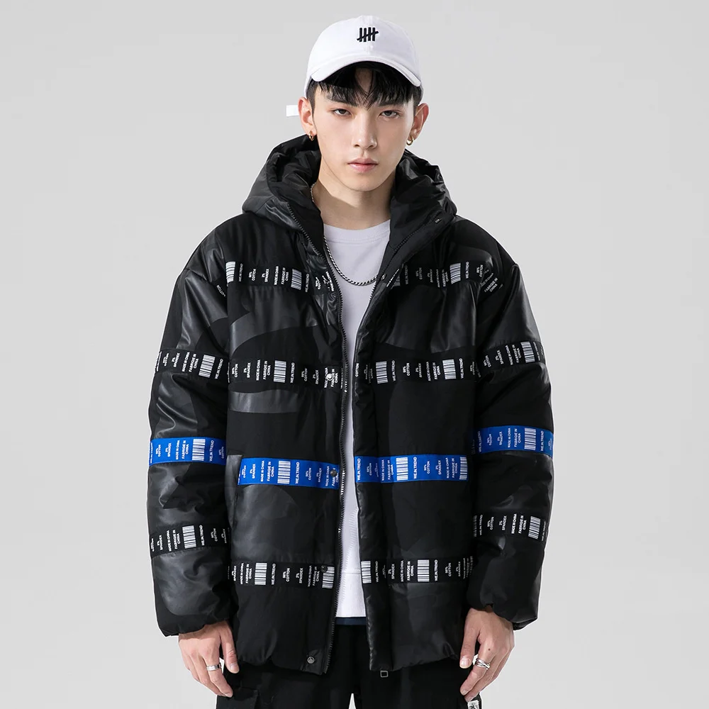 Мужская теплая зимняя парка с воротником-стойкой, черного цвета 
Мужская теплая зимняя парка с воротником-стойкой, черного цвета