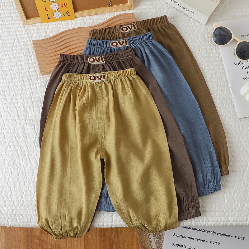 

Summer New Child Anti-mosquito Pants Versatile Loose Trousers Baby Solid Color Lantern Trousers For Boys And Girls Outer Wear