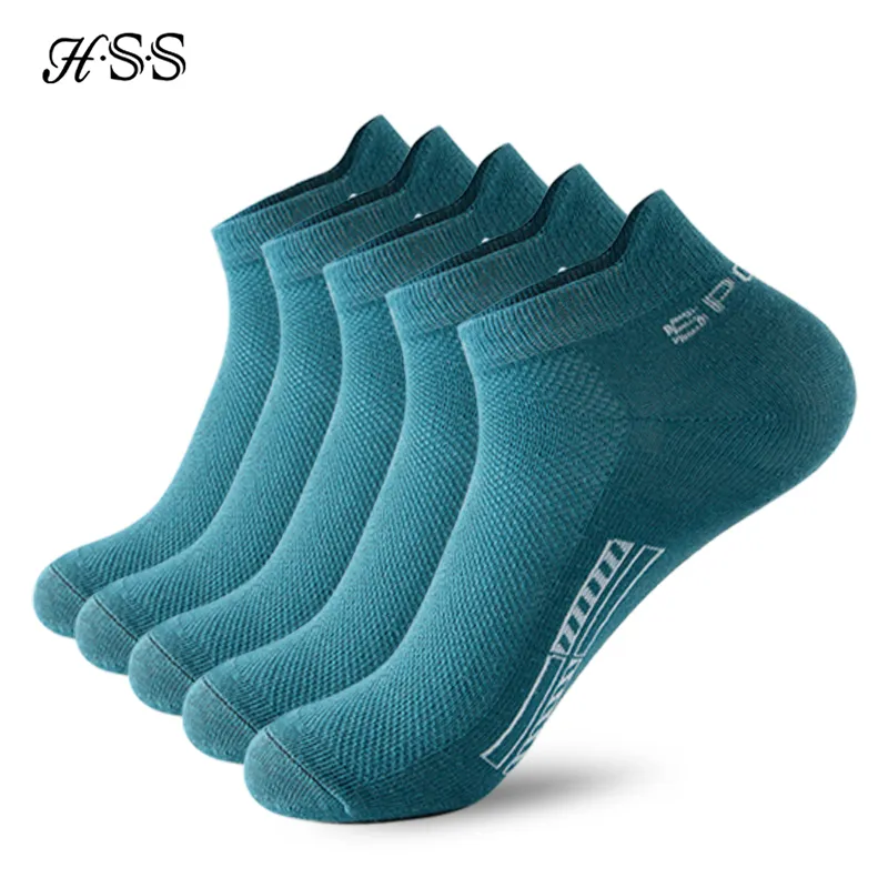 

HSS 5Pairs Organic Cotton Men Socks Ankle Breathable Mesh Sports Sock Casual Athletic Summer Thin Short Sokken Plus Size EU40-46