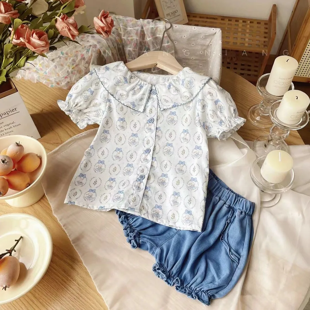 Kids Girls Cute Tops Pants Sets Cartoon Print Peter Pan Collar Puff Sleeve One Breasted Shirt+High Waist Solid Bubble Shorts
Kids Girls Cute Tops Pants Sets Cartoon Print Peter Pan Collar Puff Sleeve One Breasted Shirt+High Waist Solid Bubble Shorts