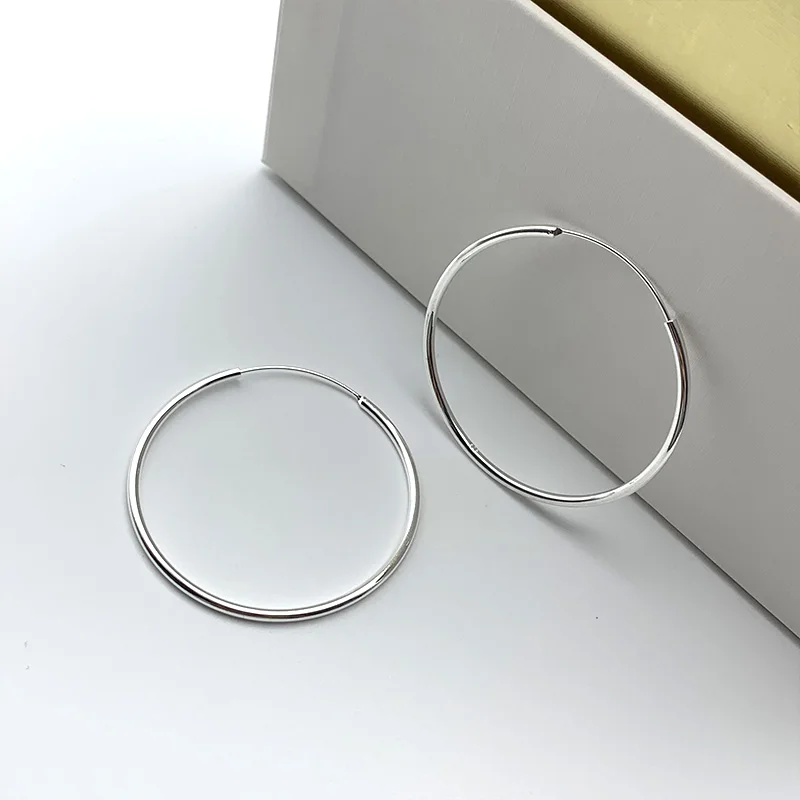 

Fashion 925 Sterling Silver 50/60MM Round Hoop Earrings For Women Charm Hip Hop Punk Earrings Gift Party Jewelry