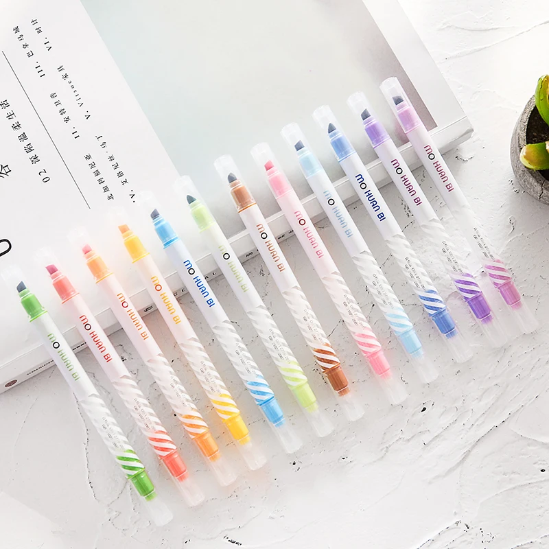 

12pcs Dual-side Fluorescent Erasable Marker Liner Magic Color Highlighter Pen Set Drawing Art Pen Stationery Office School