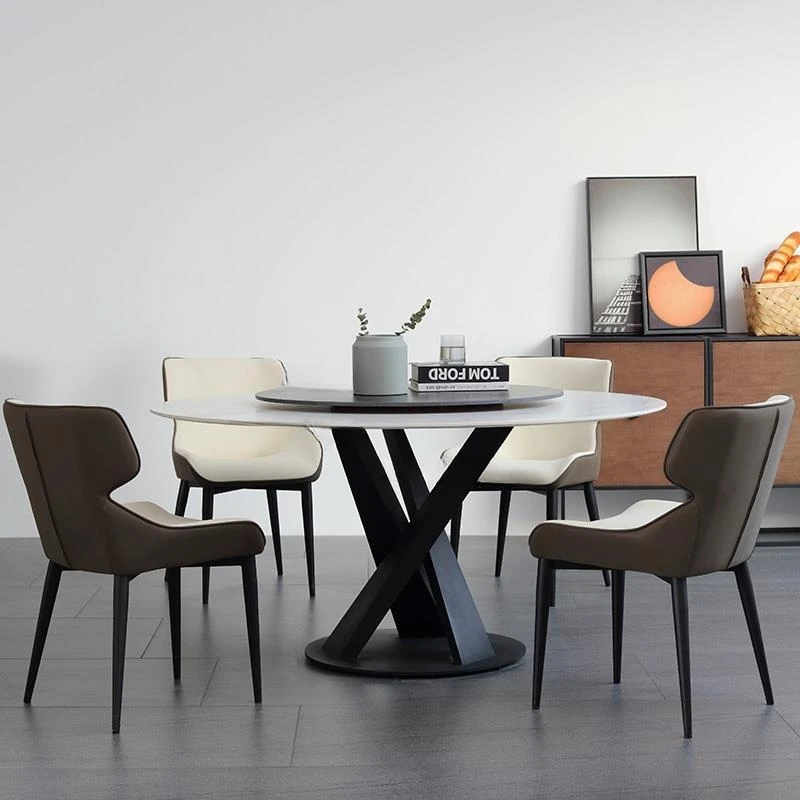 

Italian Minimalist Round Table Post Modern Small Apartment Table With Turntable Rock Board Dining Table Set Restaurant Used