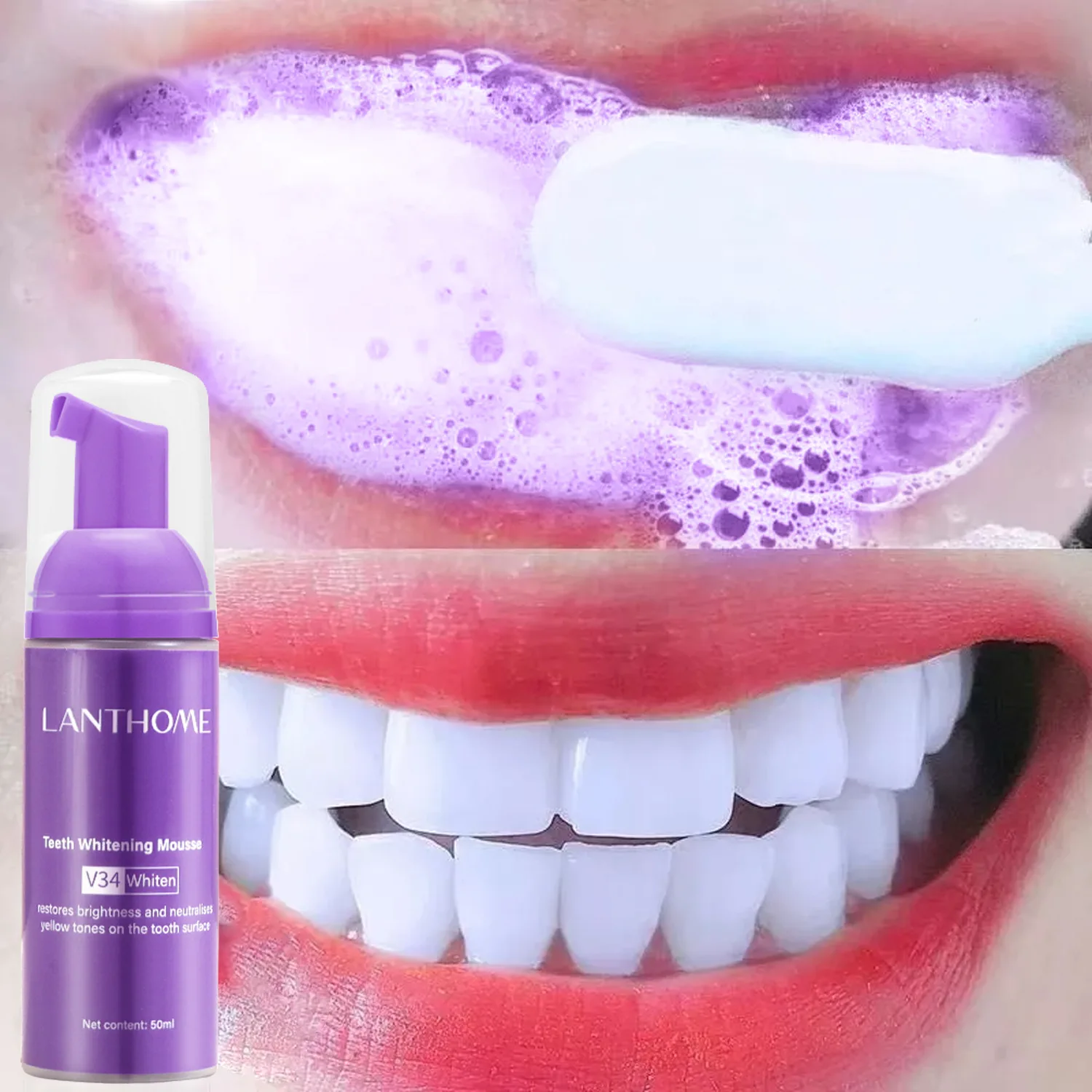 

V34 Teeth Whitening Mousse Toothpaste Remove Plaque Stains Cleaning Oral Hygiene Bleaching Dental Tools Fresh Breath Tooth Care