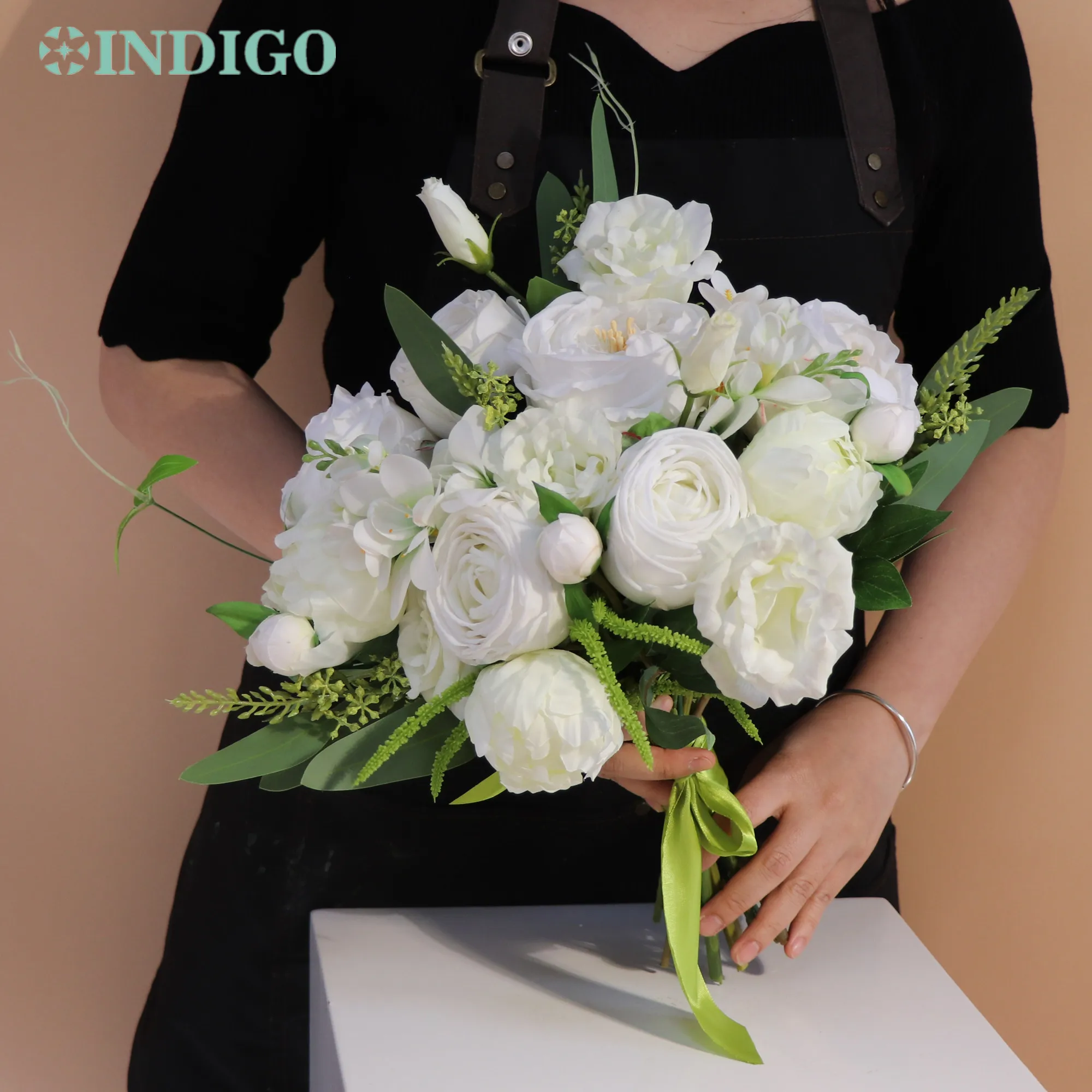 

INDIGO-Artificial Flower Bouquet, White Rose, Calla Eucalyptus, Tulip, Handmade, Wedding, Bride Holding Flower, Event, Designed