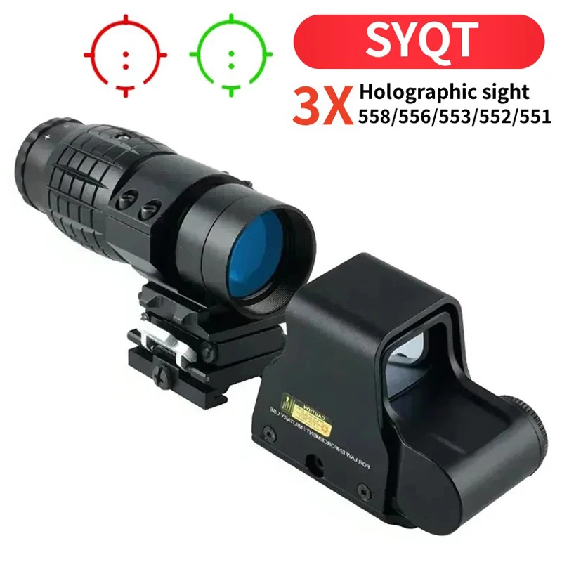 

558+3X Hologram Scope Sight with Flip-up Mount 553 Red Green Dot Sight Tactical Adjustable Firearms Airsoft Hunting Accessory
