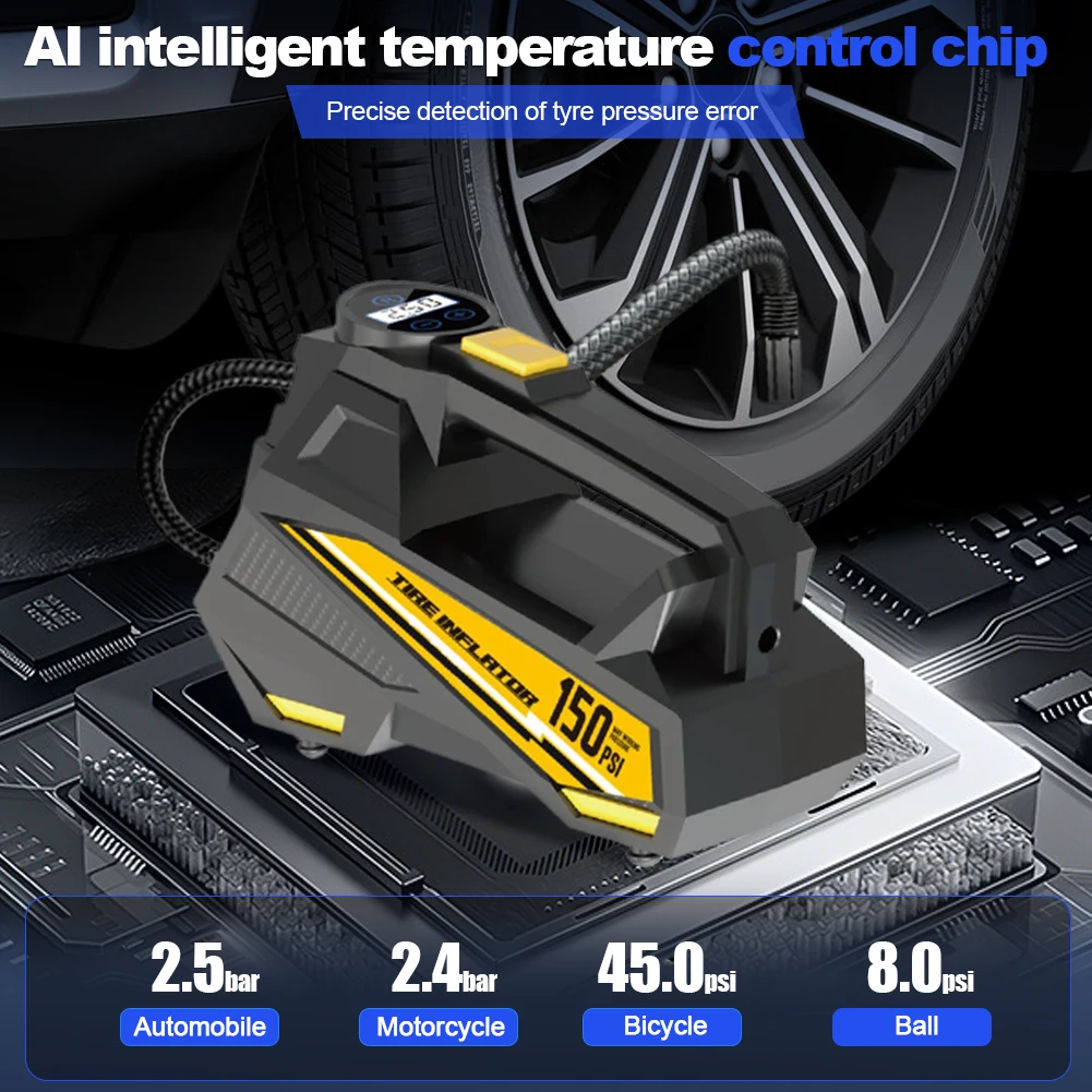 Inflador de Neumáticos Portátil de 150 PSI con Luz LED, Bomba Eléctrica Automática con Pantalla Digital para Neumáticos de Automóvil Inflador de Neumáticos Portátil de 150 PSI con Luz LED, Bomba Eléctrica Automática con Pantalla Digital para Neumáticos de Automóvil