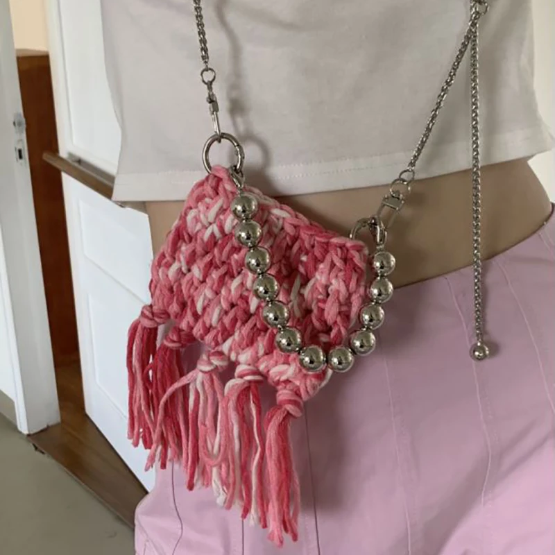 

Модная универсальная сумочка ручной работы с бусинами, маленькие милые роскошные сумки с двумя ремешками, квадратный женский кошелек с кисточками