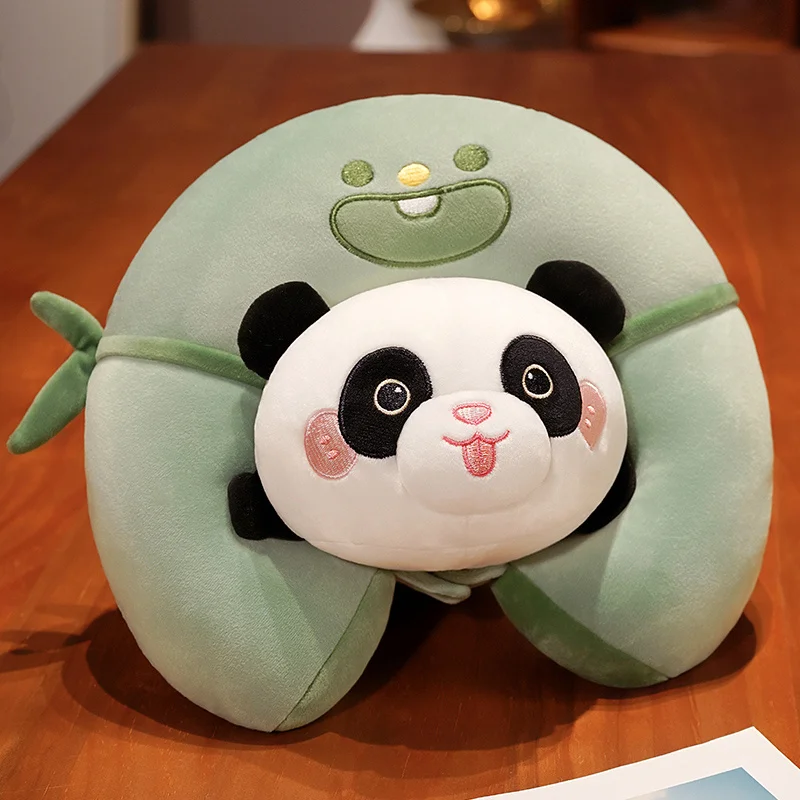 

High Quality Creative Cartoon Panda Bamboo Particle Transformed Neck Pillow Plush Toys Soft Office Sleep Pillows For Girls Gifts