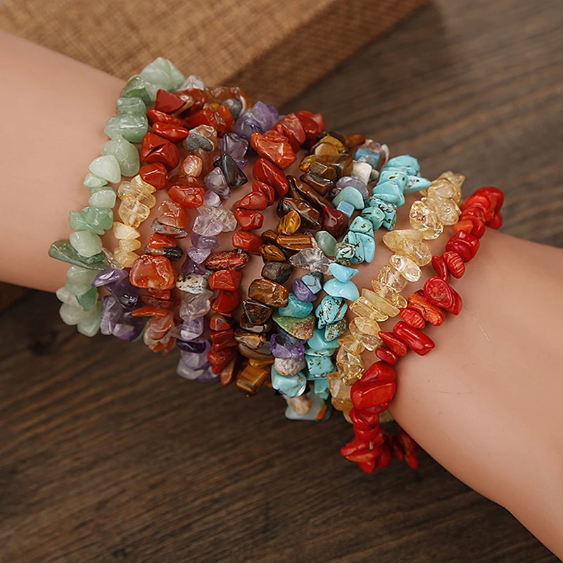 

Natural Gem Stone Bracelet Amethyst Irregular Stretch Chip Beads Nuggets Quartz Bracelets Bangles Crystal Wristband For Women