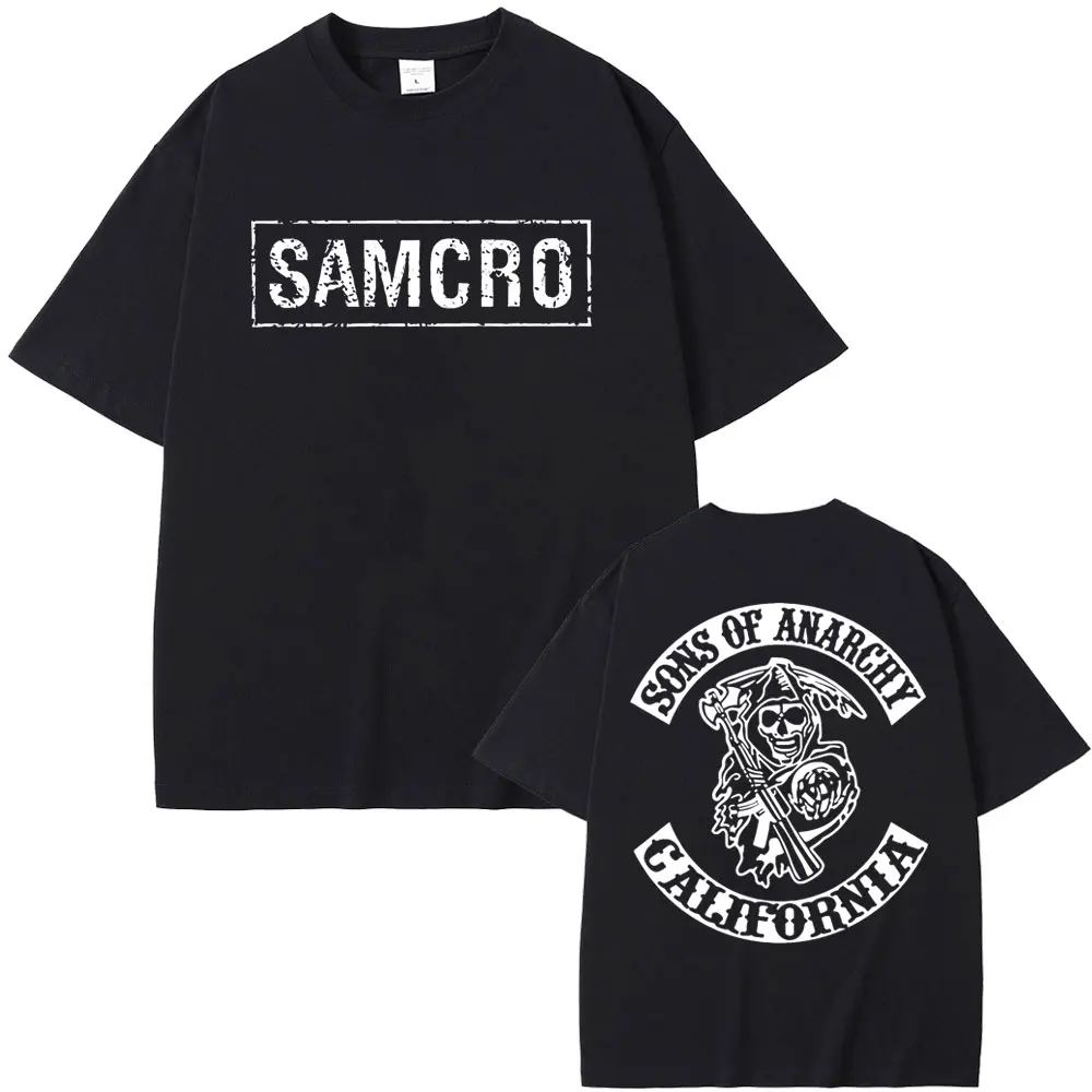 

Sons of Anarchy SAMCRO Double Sided Print T-shirt Men Women Fashion Hip Hop Rock Gothic Tees Short Sleeve Male Cotton T Shirts