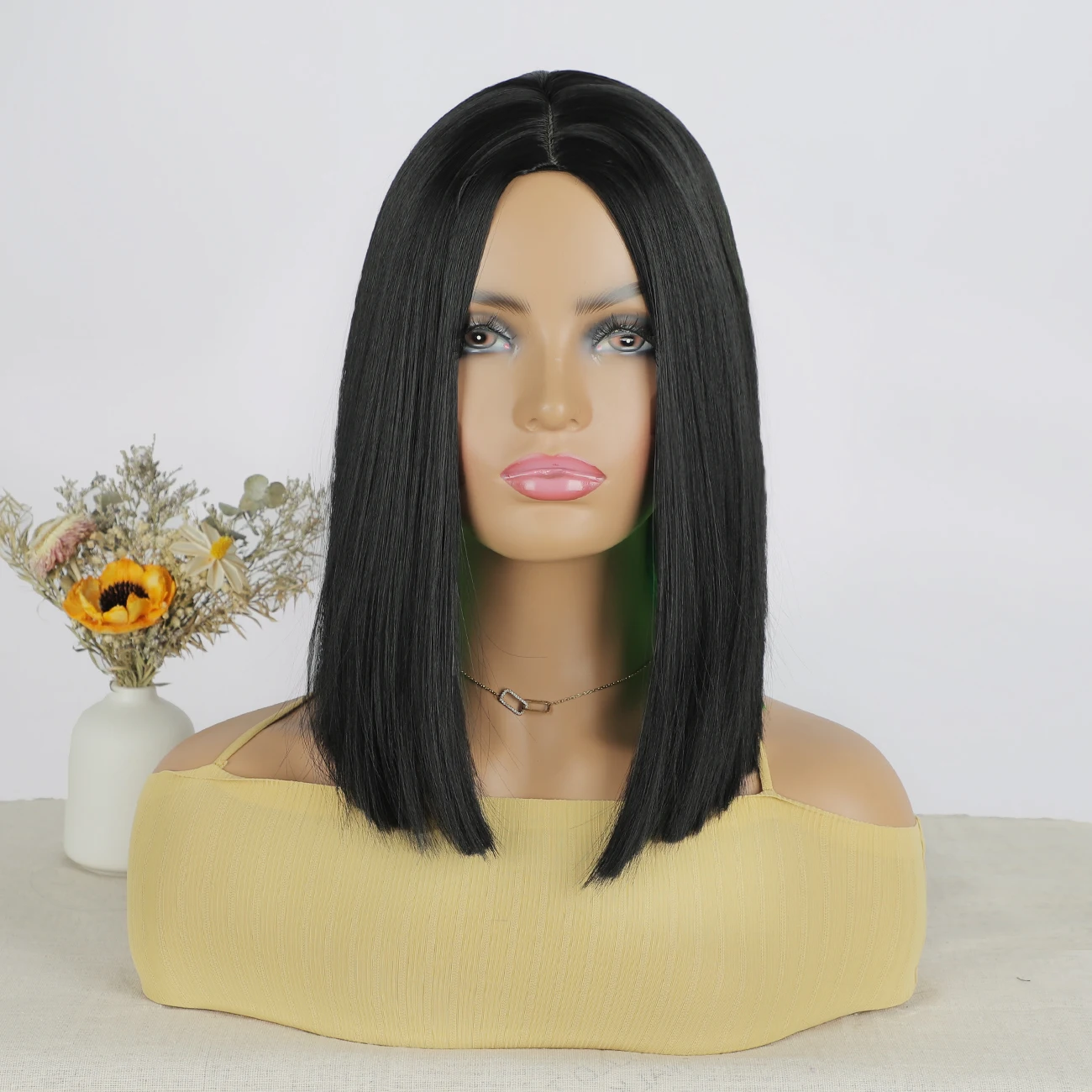 

women's wig short hair, Brazilian highlighted straight hair, center parting bob wig wigs, red mix black bob wig cosplay