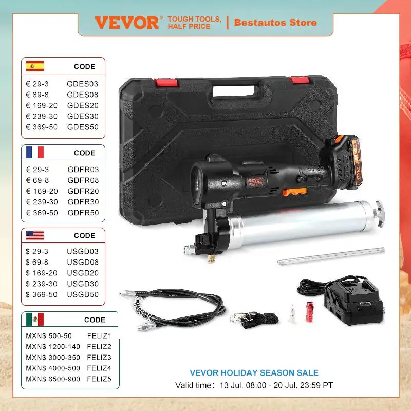 VEVOR 10000PSI 20-вольтовый Электрический беспроводной пистолет для смазки, мощный аккумулятор высокого давления с зарядным устройством для переноски, в комплекте для автомобиля
VEVOR 10000PSI 20-вольтовый Электрический беспроводной пистолет для смазки, мощный аккумулятор высокого давления с зарядным устройством для переноски, в комплекте для автомобиля